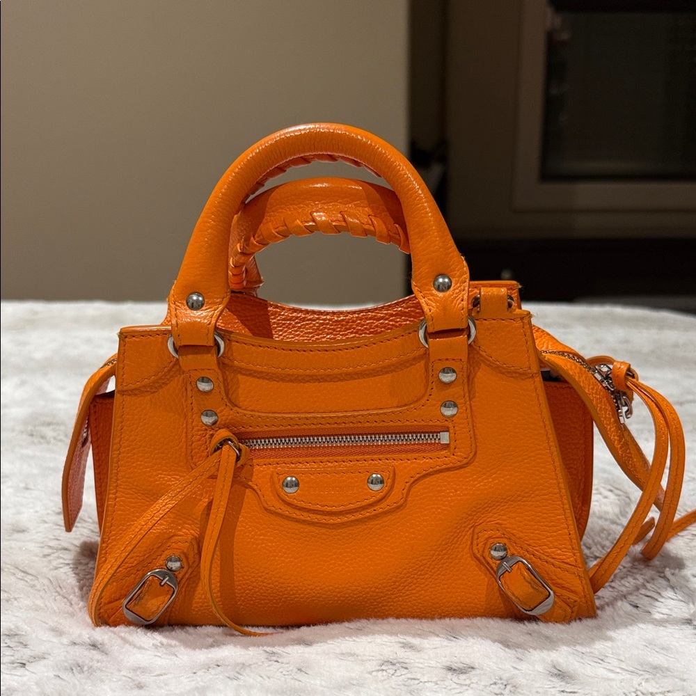 BALENCIAGA NEO CLASSIC CITY MINI Shoulder Crossbody Handbag leather Orange Used